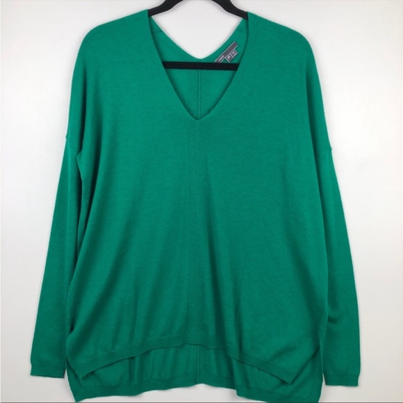 VINCE Double V Neck Oversized Green Sweater XS - Picture 4 of 6